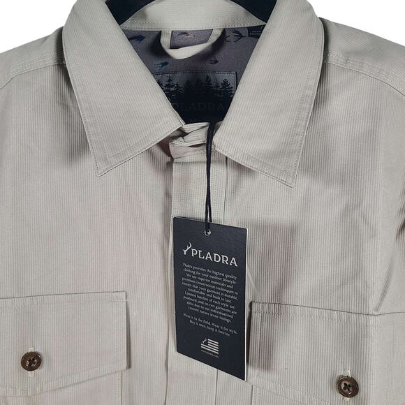 NWT PLADRA Men's Long Sleeve Twill Button Up Work Shirt Khaki Sz M - Picture 2 of 7